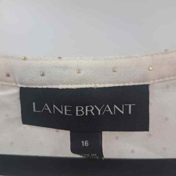 Lane Bryant Blouse Top Plus 16 Gold Sparkle Dot Keyhole Neck Long Sleeve Ivory - Picture 2 of 8